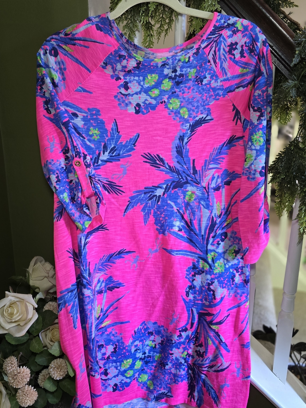 Lilly Pulitzer Surfcrest Dress in the vibrant Tiki Pink Out On A Limb